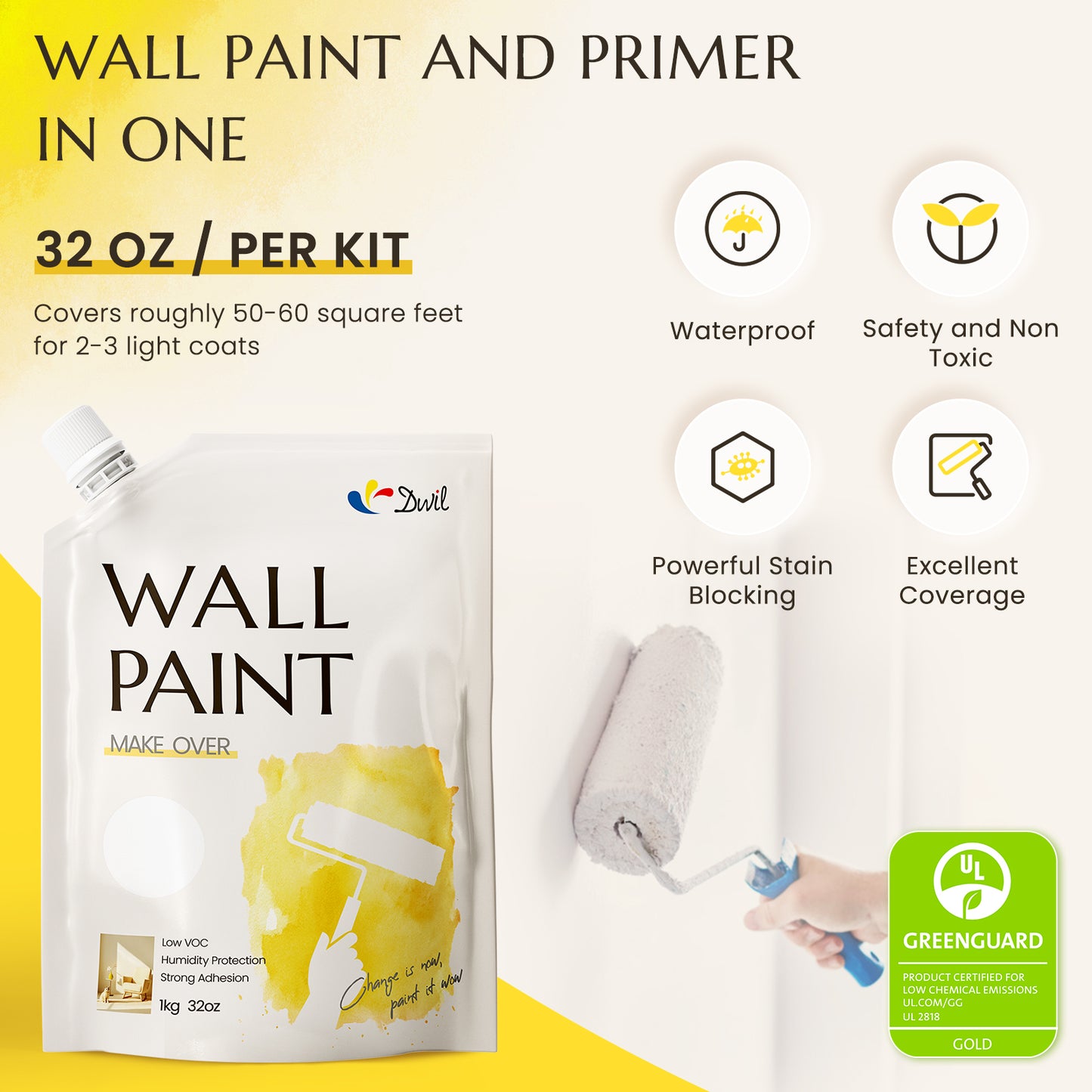 DWIL Wall Paint with Roller Kit - 32 Oz