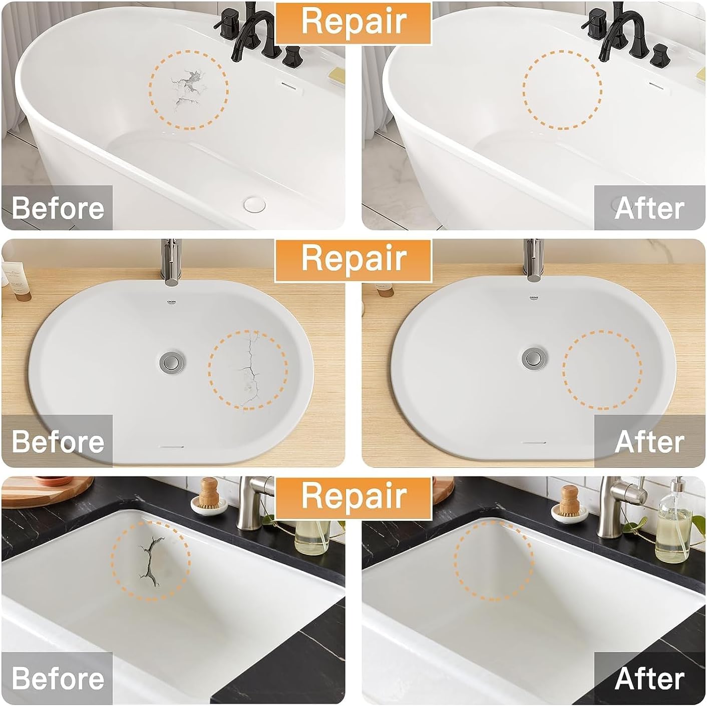 VERNY Tub, Tile and Shower Repair Kit, Fiberglass and Porcelain