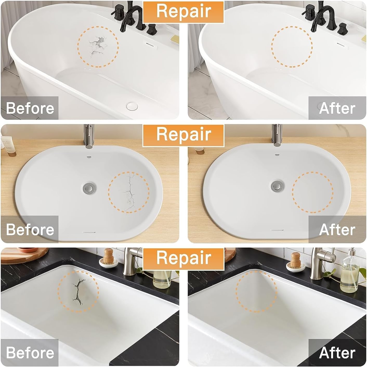 Porcelain sink repair clearance kit