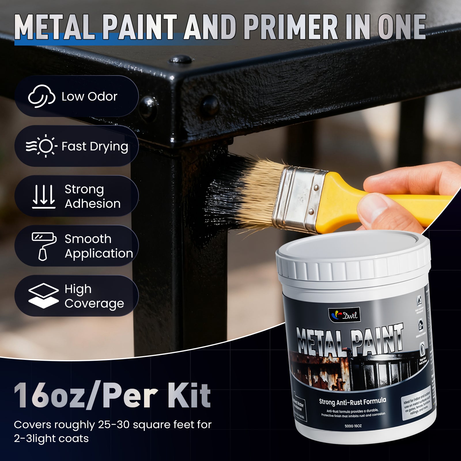 DWIL Waterproof Metal Paint Kit with Anti-Rust Protection – 16/32 oz