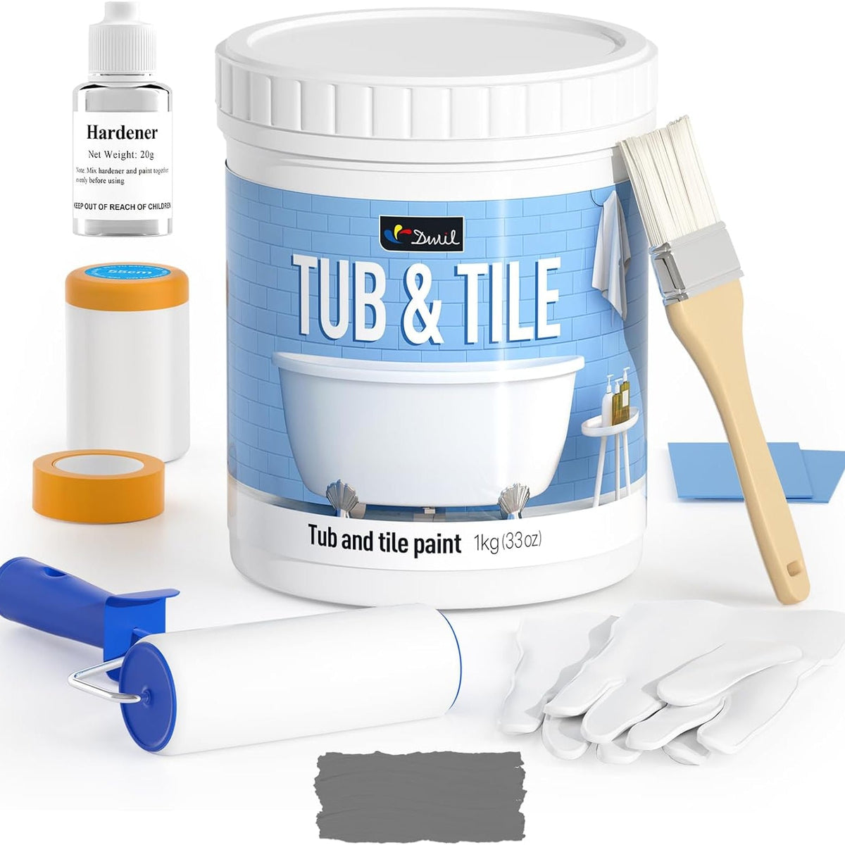DWIL Water-Based Tub & Tile Refinishing Kit with Tools — Dark Grey