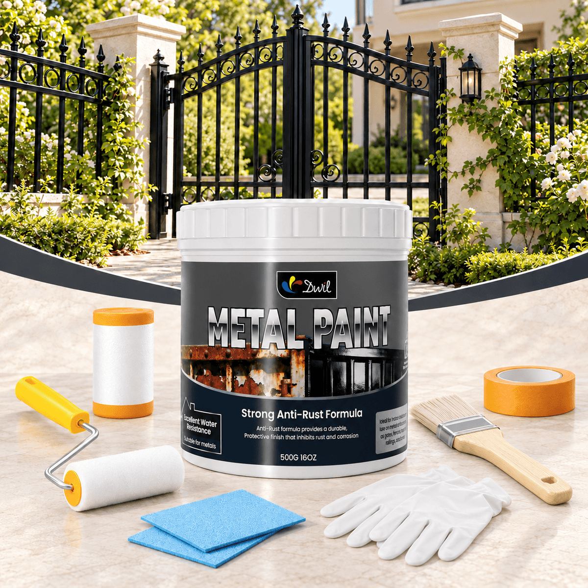 DWIL Waterproof Metal Paint Kit with Anti-Rust Protection – 16/32 oz — Black
