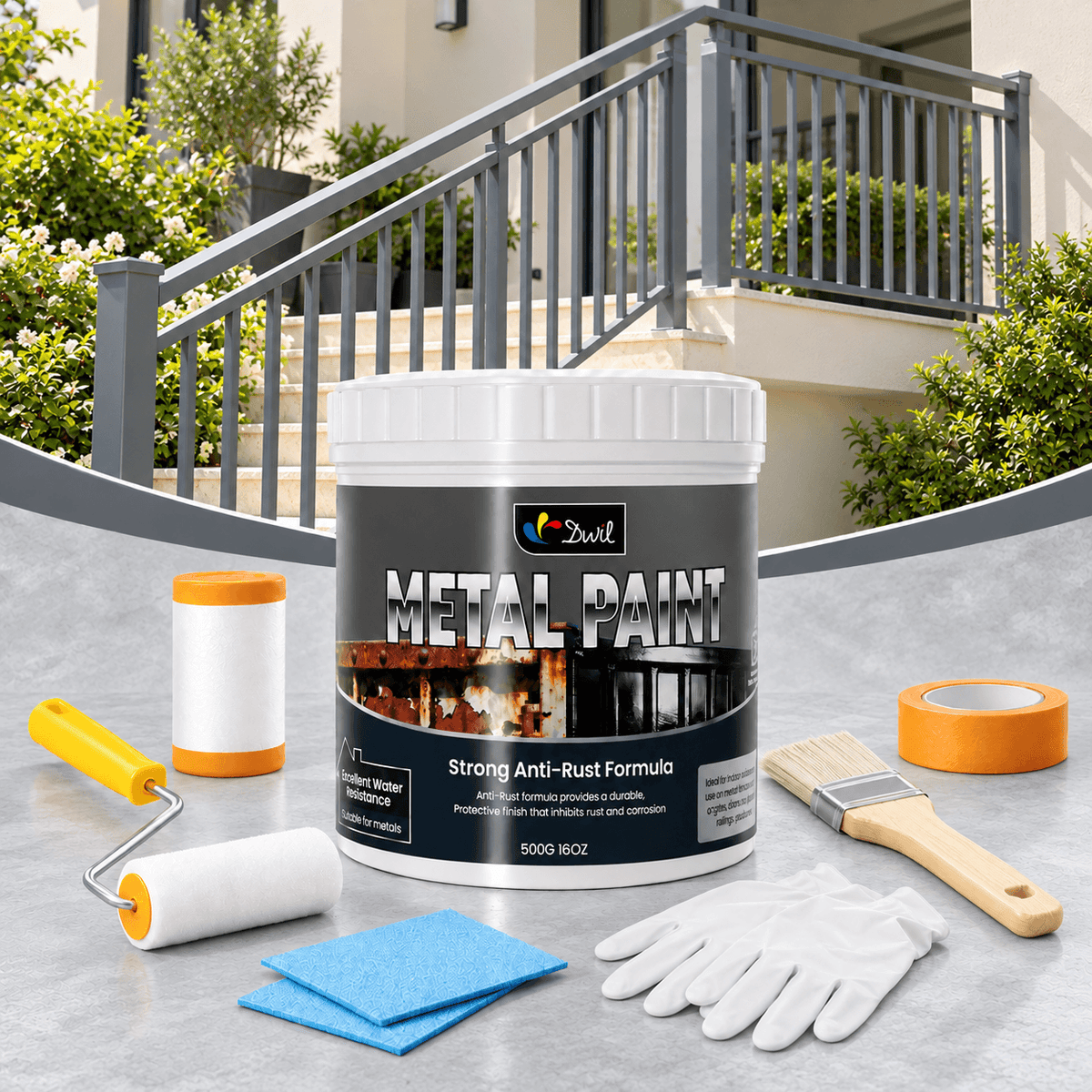 DWIL Waterproof Metal Paint Kit with Anti-Rust Protection – 16/32 oz — Gray
