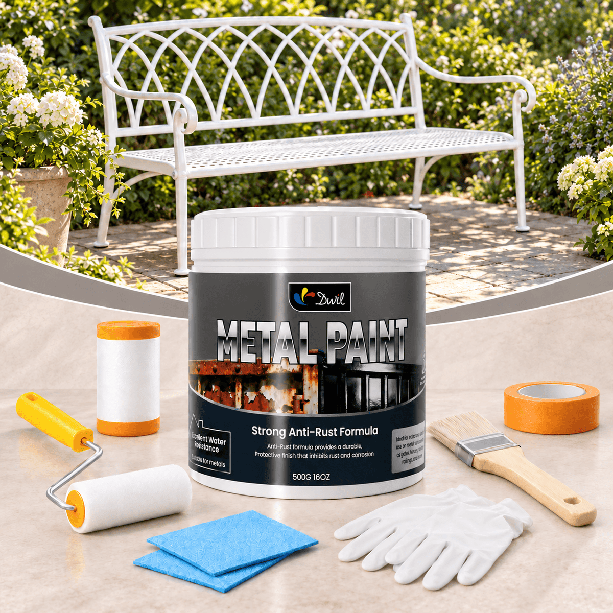 DWIL Waterproof Metal Paint Kit with Anti-Rust Protection – 16/32 oz — White