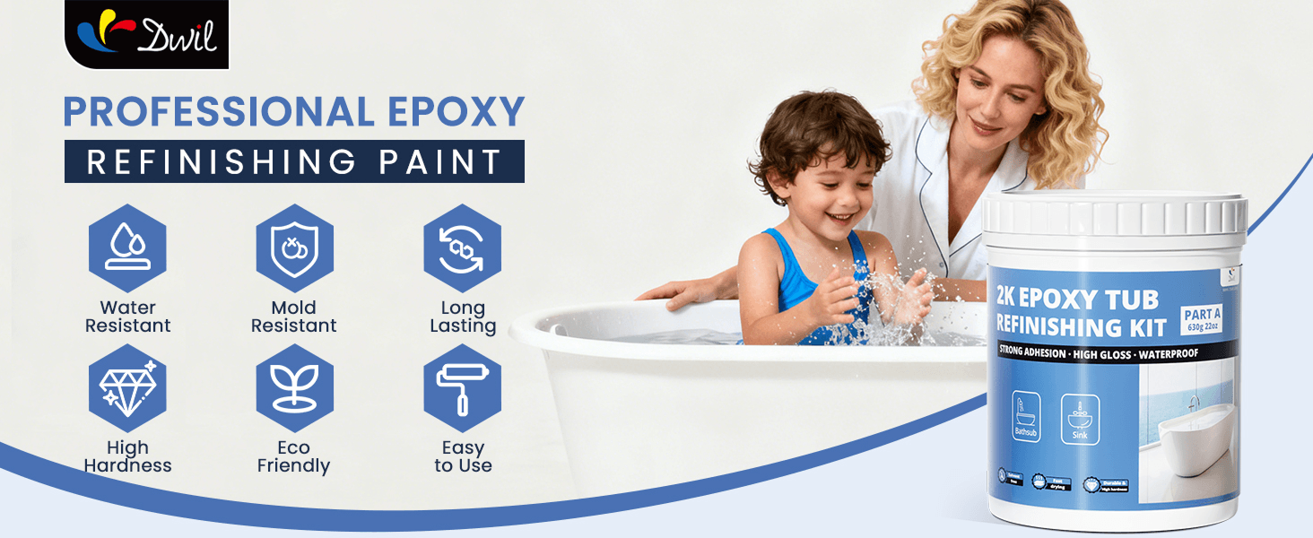 Worn bathtub refreshed with DWIL 2K Epoxy instead of full replacement