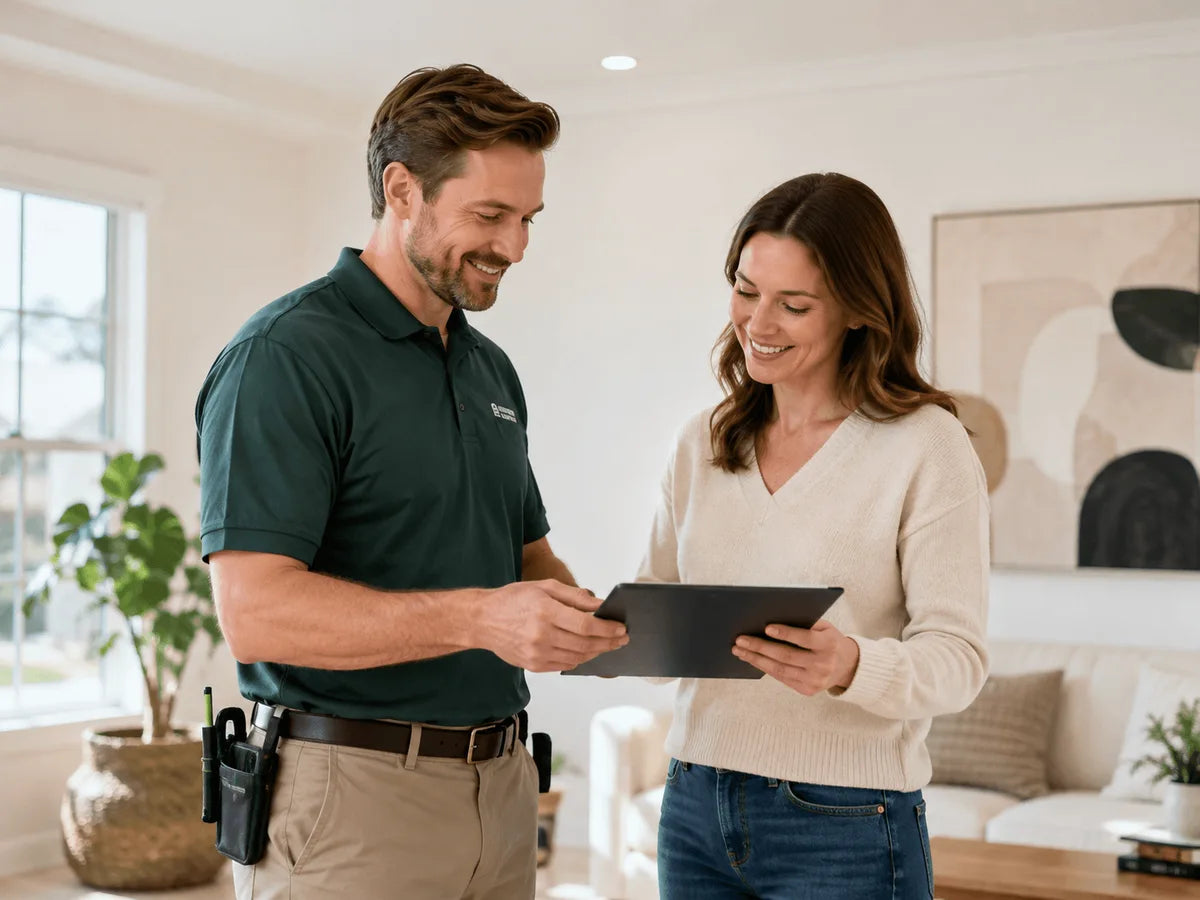 Discussing the completed project with a customer