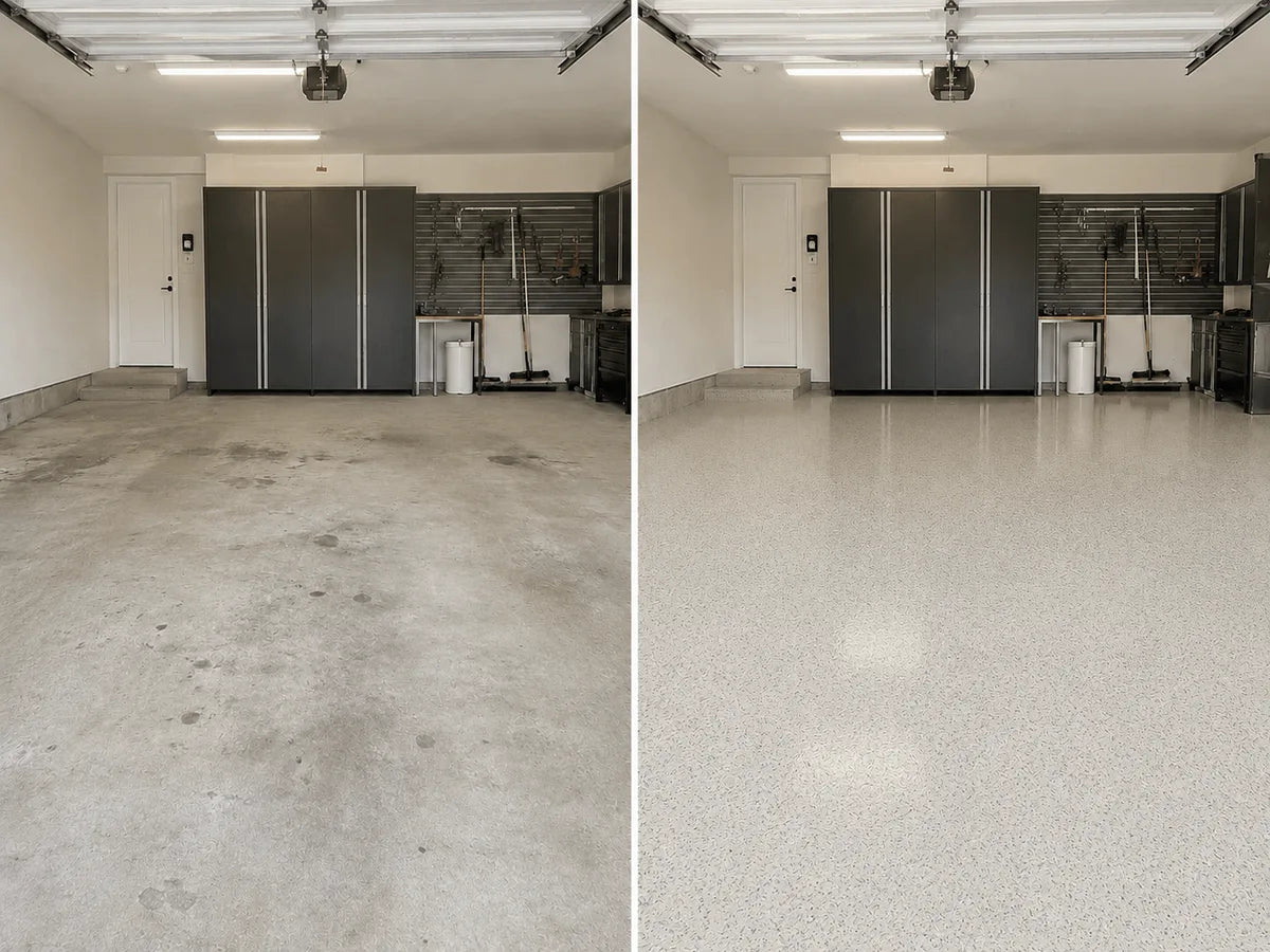 Garage floor before and after coating
