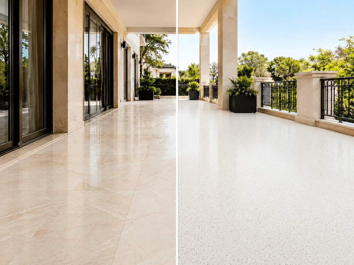 Outdoor floor before and after a surface refresh