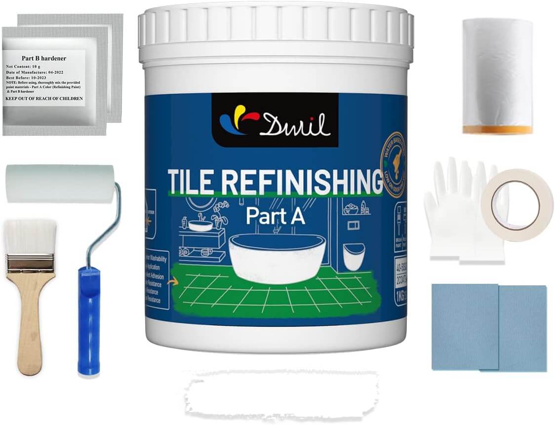 DWIL Tile Paint, Tub and Tile Refinishing Kit with Tools, Tub Refinishing  Kit White Bathtub Paint Water Based &Low Odor, Easy to Use Sink Paint for  Bathroom Kitchen, Semi-Gloss White, 25-30sq.ft 