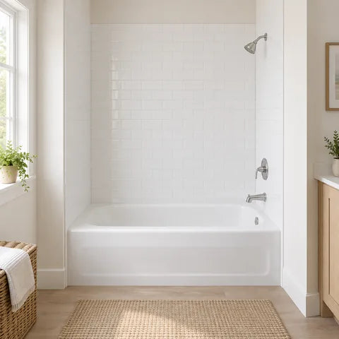 Bathtub with three tiled surround walls